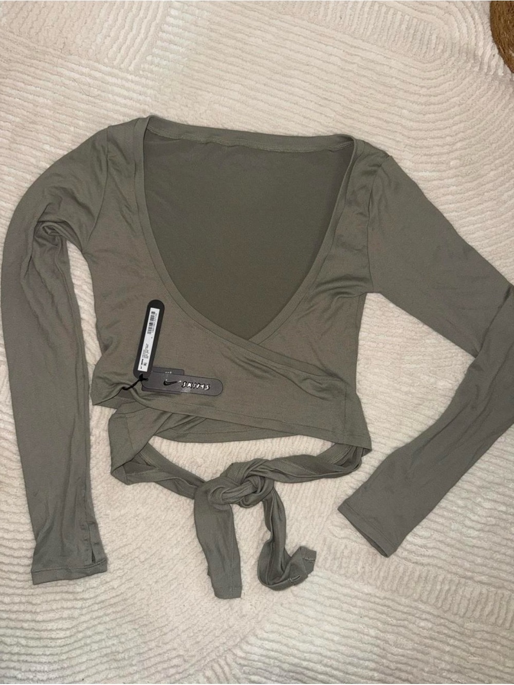 SKIMS Olive Wrap Long-Sleeve Crop Top (sold out online)